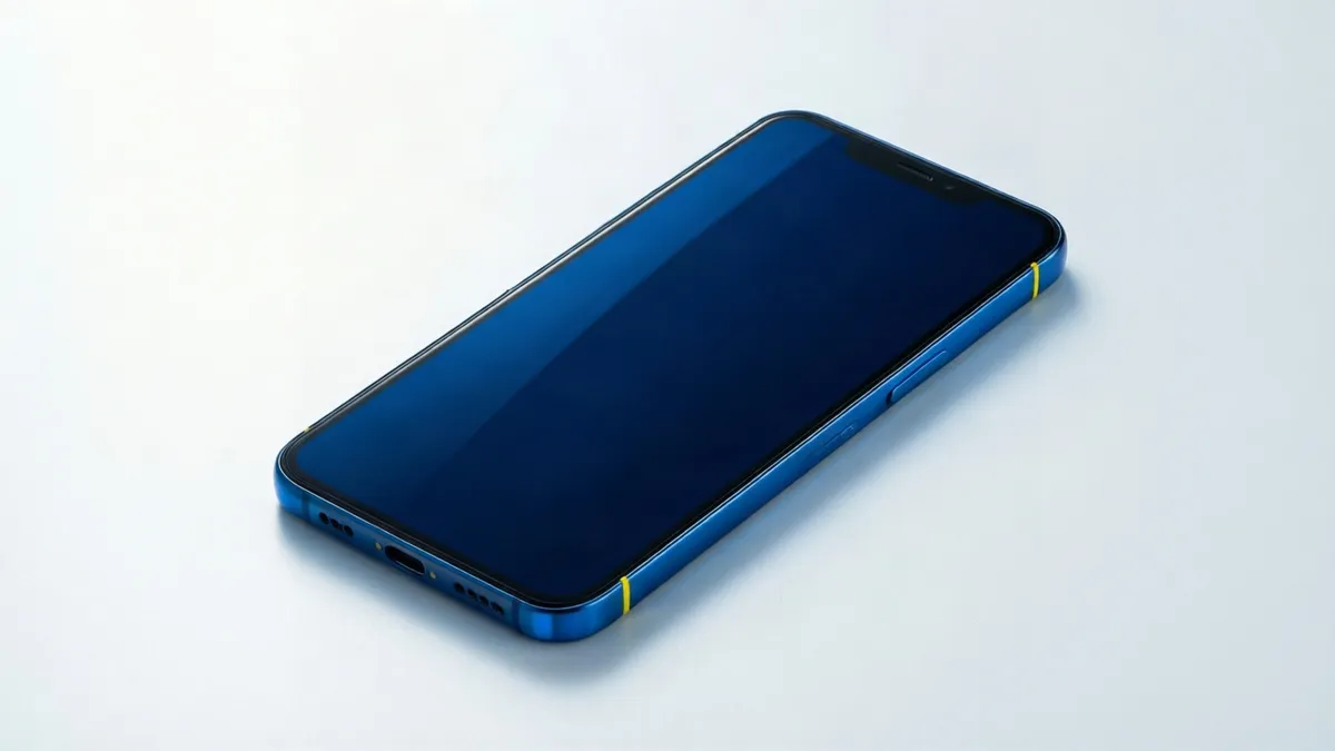 Móvil moderno genérico sobre una superficie clara con acentos azules